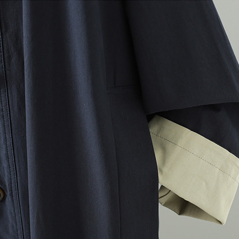 Płaszcz damski z długim rękawem z bawełny z kieszeniami i guzikami z jesiennych klap w kształcie Buddha Stones - image 18