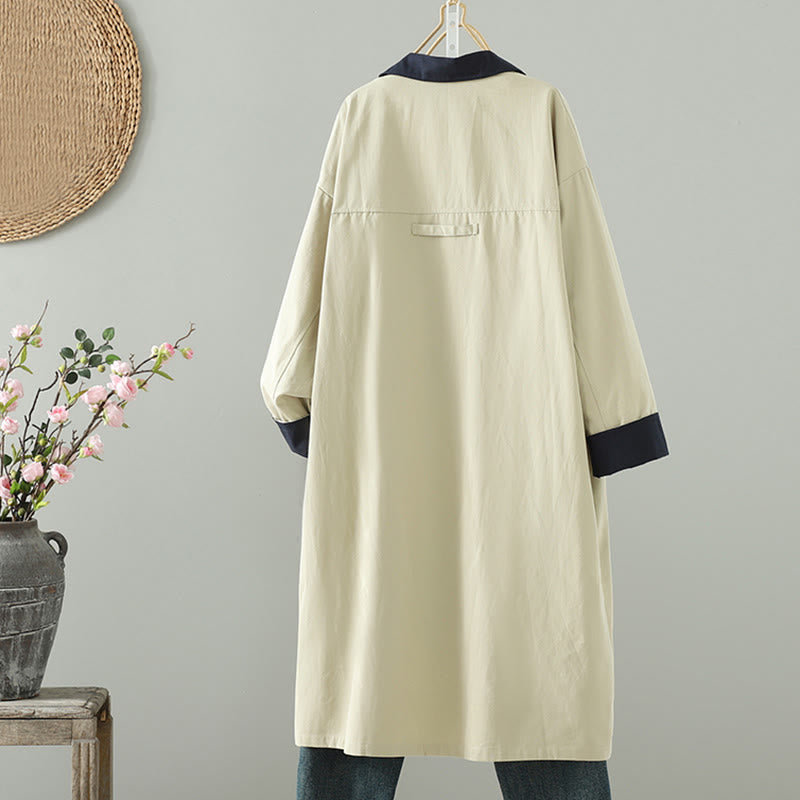 Płaszcz damski z długim rękawem z bawełny z kieszeniami i guzikami z jesiennych klap w kształcie Buddha Stones - image 2