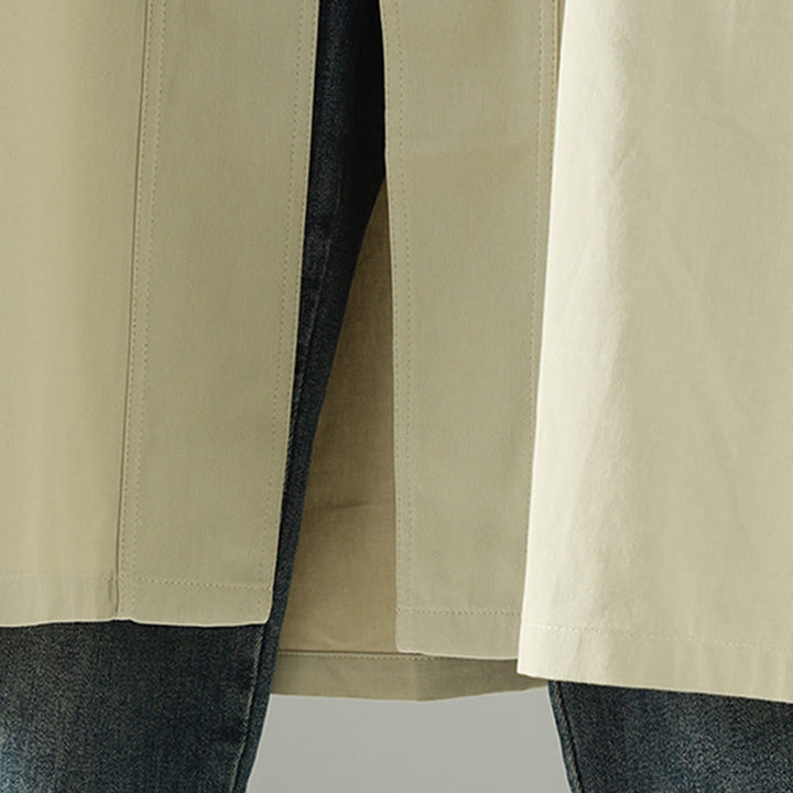 Płaszcz damski z długim rękawem z bawełny z kieszeniami i guzikami z jesiennych klap w kształcie Buddha Stones - image 10