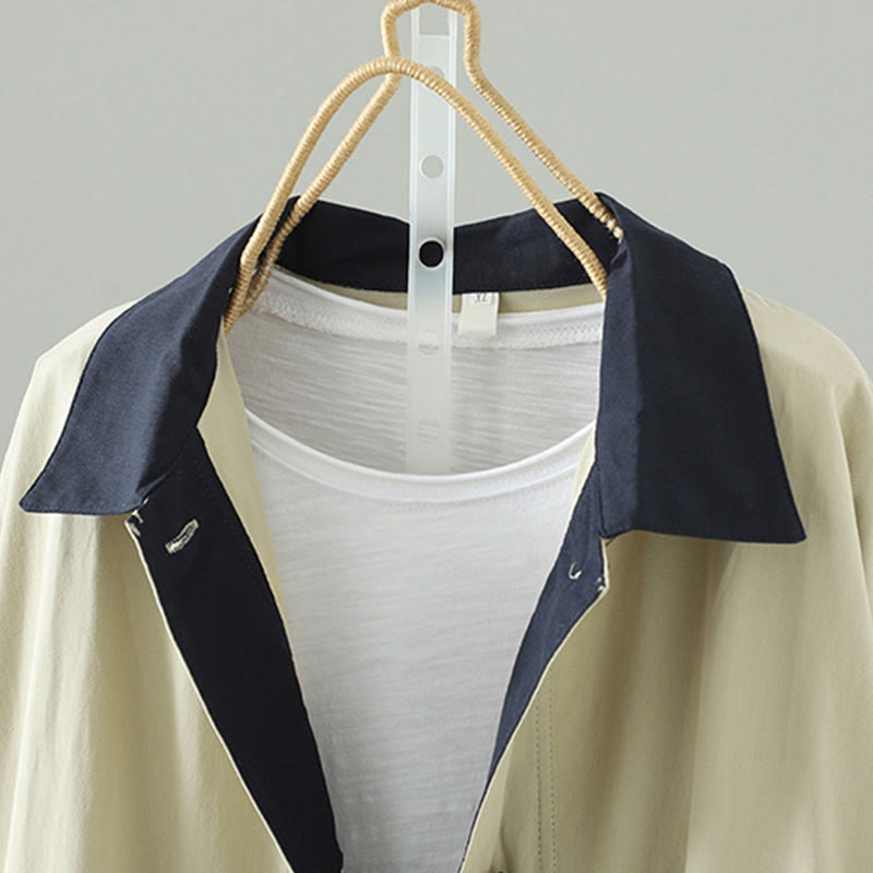 Płaszcz damski z długim rękawem z bawełny z kieszeniami i guzikami z jesiennych klap w kształcie Buddha Stones - image 3