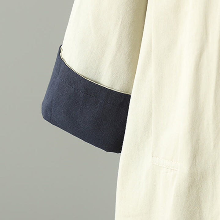 Płaszcz damski z długim rękawem z bawełny z kieszeniami i guzikami z jesiennych klap w kształcie Buddha Stones - image 6