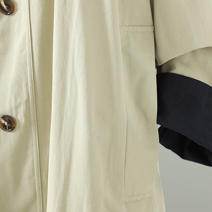 Płaszcz damski z długim rękawem z bawełny z kieszeniami i guzikami z jesiennych klap w kształcie Buddha Stones - image 8