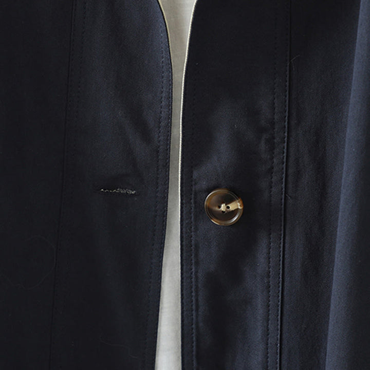 Płaszcz damski z długim rękawem z bawełny z kieszeniami i guzikami z jesiennych klap w kształcie Buddha Stones - image 17