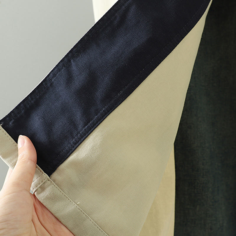 Płaszcz damski z długim rękawem z bawełny z kieszeniami i guzikami z jesiennych klap w kształcie Buddha Stones - image 19