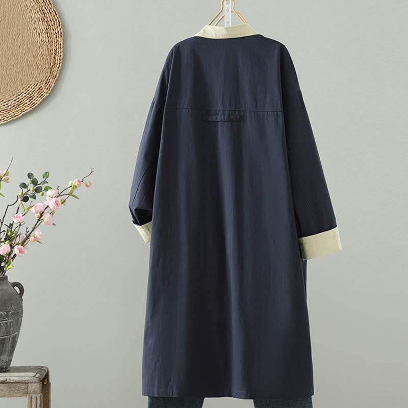 Płaszcz damski z długim rękawem z bawełny z kieszeniami i guzikami z jesiennych klap w kształcie Buddha Stones - image 13