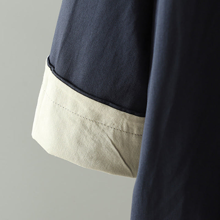 Płaszcz damski z długim rękawem z bawełny z kieszeniami i guzikami z jesiennych klap w kształcie Buddha Stones - image 16