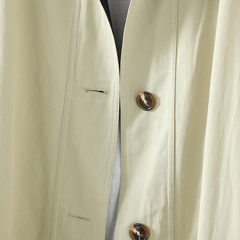 Płaszcz damski z długim rękawem z bawełny z kieszeniami i guzikami z jesiennych klap w kształcie Buddha Stones - image 7