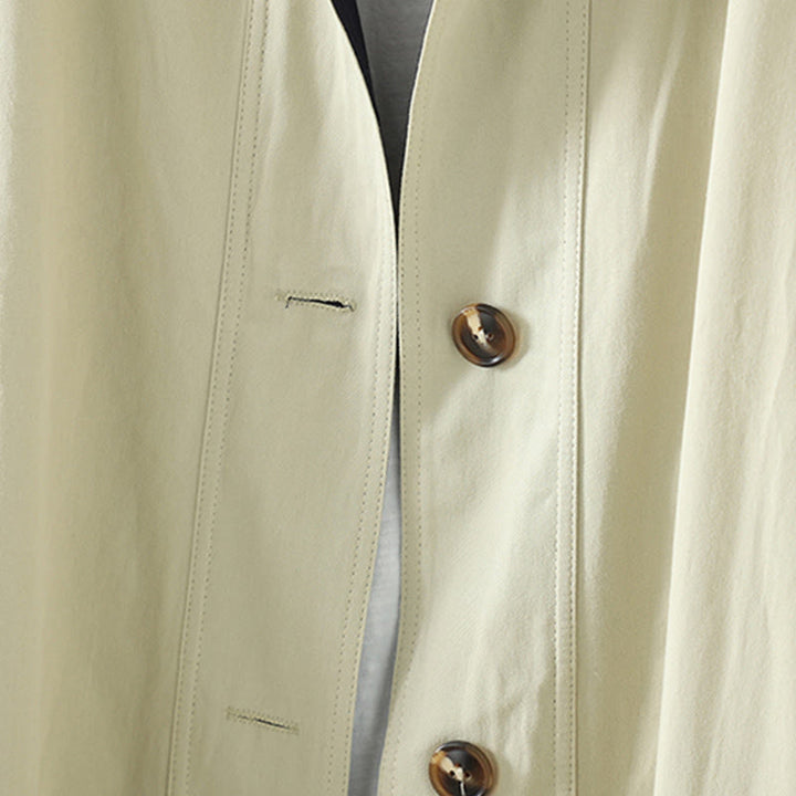 Płaszcz damski z długim rękawem z bawełny z kieszeniami i guzikami z jesiennych klap w kształcie Buddha Stones - image 7