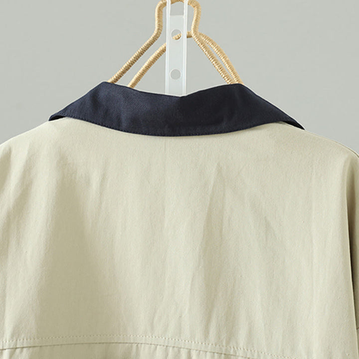 Płaszcz damski z długim rękawem z bawełny z kieszeniami i guzikami z jesiennych klap w kształcie Buddha Stones - image 4