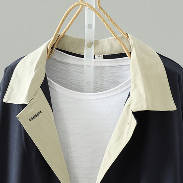 Płaszcz damski z długim rękawem z bawełny z kieszeniami i guzikami z jesiennych klap w kształcie Buddha Stones - image 14