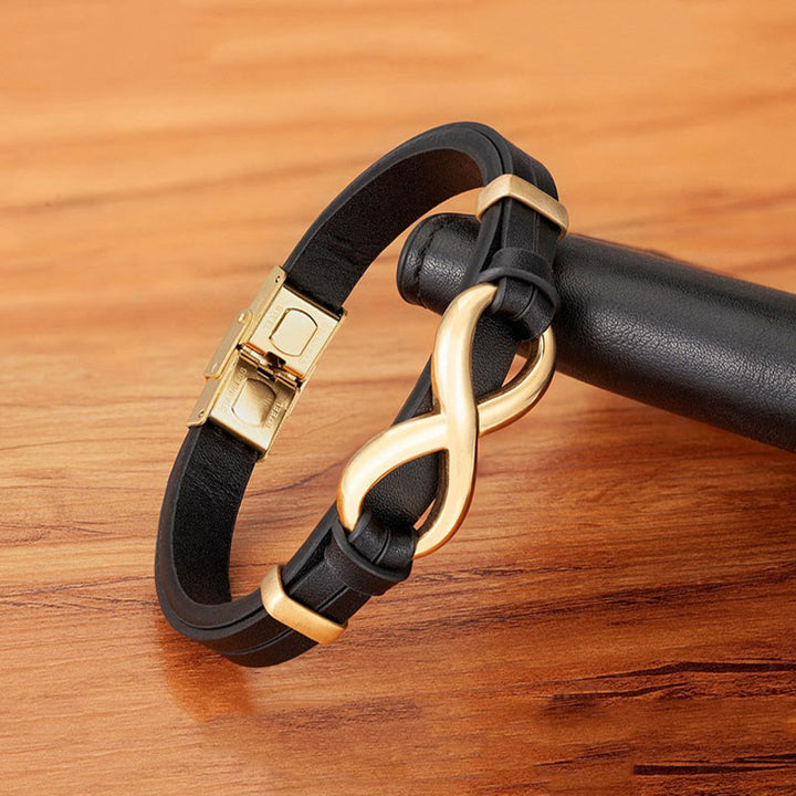 Bransoletka wzmacniająca Buddha Stones Infinitely Design ze stali tytanowej i wielokolorowej skóry - image 1