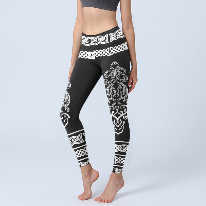 Legginsy do jogi damskie z nadrukiem w symetryczny celtycki węzeł z motywem Buddha Stones - Czarny - US18, UK/AU22, EU50 (4XL) - image 0