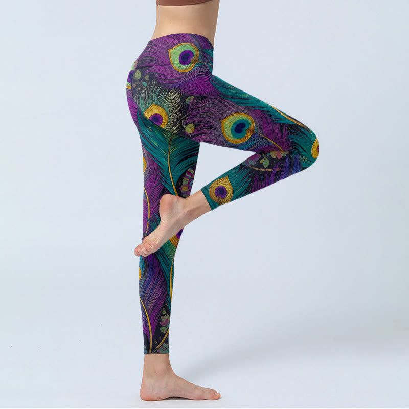 Legginsy do jogi damskie z nadrukiem w kwiaty i pawie pióra z motywem Buddha Stones - image 4