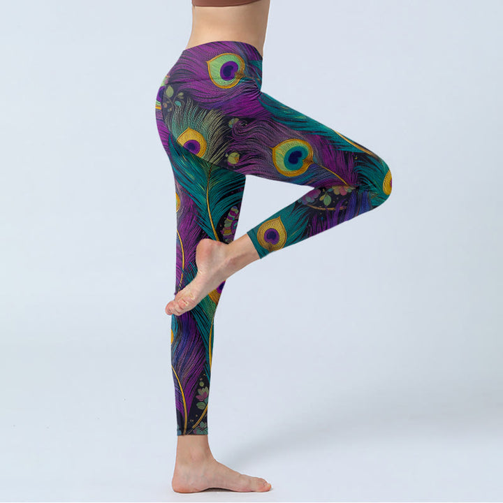 Legginsy do jogi damskie z nadrukiem w kwiaty i pawie pióra z motywem Buddha Stones - image 4