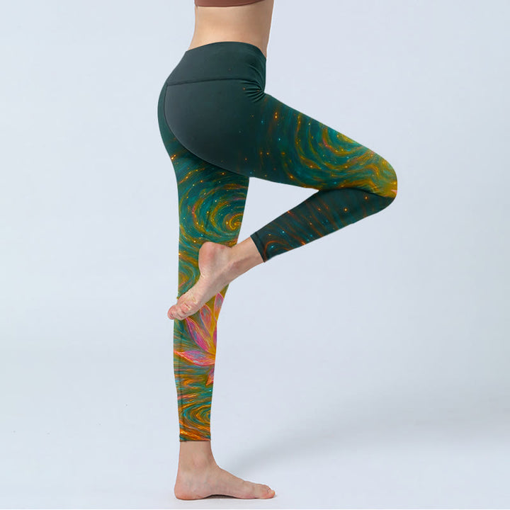 Legginsy do jogi damskie z nadrukiem w kwiaty lotosu i Buddha Stones - image 4