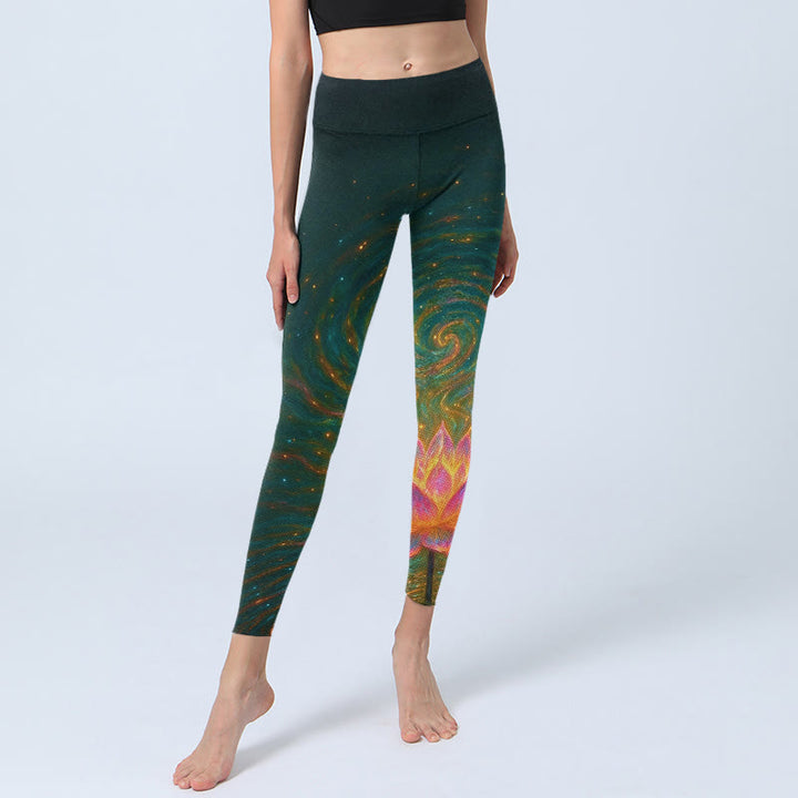 Legginsy do jogi damskie z nadrukiem w kwiaty lotosu i Buddha Stones - image 5
