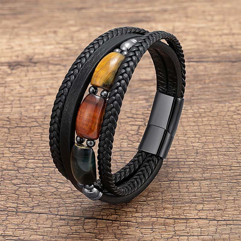 Bransoletka wzmacniająca z Buddha Stones, naturalne tygrysie oko, zielone tygrysie oko, czerwone tygrysie oko - Trzy kolory tygrysiego oka - 18-22 cm - image 0