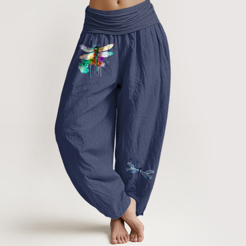 Spodnie haremki damskie z elastyczną talią i wzorem ważki z czystej bawełny z motywem Buddha Stones - DarkSlateBlue - US16, UK/AU20, EU48 (3XL) - image 5