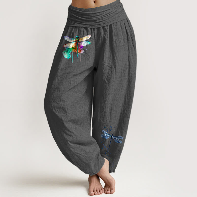 Spodnie haremki damskie z elastyczną talią i wzorem ważki z czystej bawełny z motywem Buddha Stones - DimGray - US16, UK/AU20, EU48 (3XL) - image 8