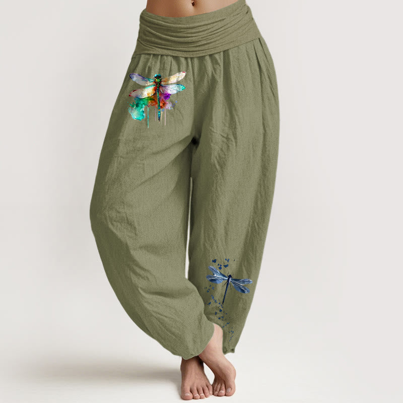 Spodnie haremki damskie z elastyczną talią i wzorem ważki z czystej bawełny z motywem Buddha Stones - Oliwkowy - US16, UK/AU20, EU48 (3XL) - image 14
