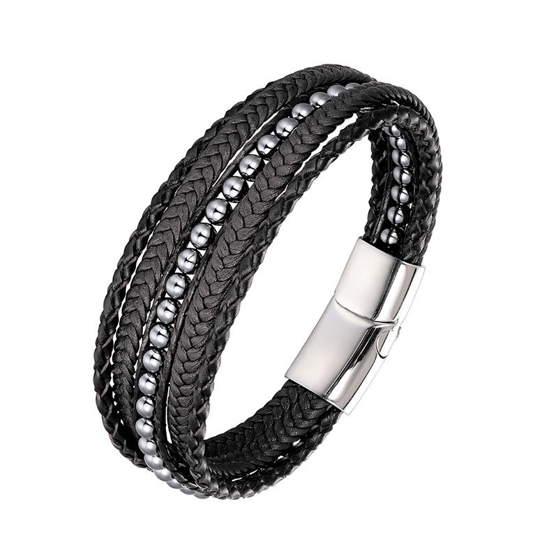 Bransoletka wzmacniająca z koralików skórzanych, Buddha Stones, hematytu, indyjskiego agatu i tygrysiego oka z amazonitem - Klamra ze srebra hematytowego - 19-21 cm - image 10