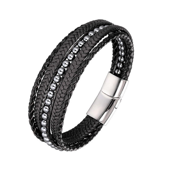 Bransoletka wzmacniająca z koralików skórzanych, Buddha Stones, hematytu, indyjskiego agatu i tygrysiego oka z amazonitem - Klamra ze srebra hematytowego - 19-21 cm - image 10