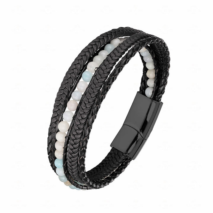 Bransoletka wzmacniająca z koralików skórzanych, Buddha Stones, hematytu, indyjskiego agatu i tygrysiego oka z amazonitem - Czarna klamra amazonitowa - 19-21 cm - image 25