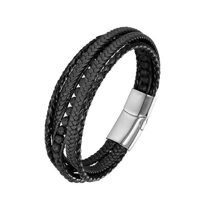 Bransoletka wzmacniająca z koralików skórzanych, Buddha Stones, hematytu, indyjskiego agatu i tygrysiego oka z amazonitem - Klamra srebrna z lawy - 19-21 cm - image 15