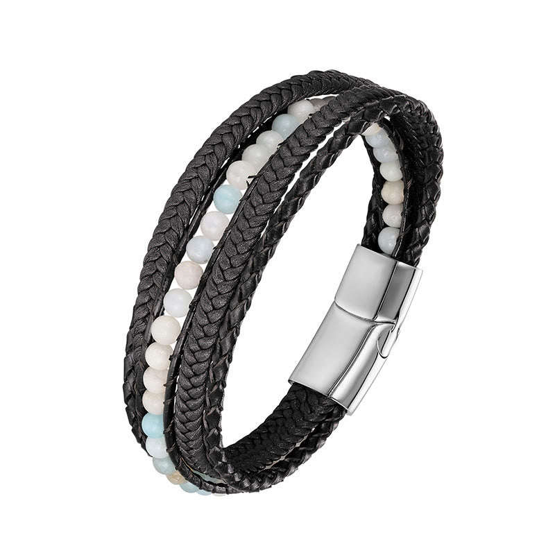 Bransoletka wzmacniająca z koralików skórzanych, Buddha Stones, hematytu, indyjskiego agatu i tygrysiego oka z amazonitem - Klamra ze srebra amazonitowego - 19-21 cm - image 8