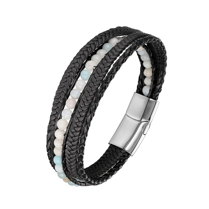 Bransoletka wzmacniająca z koralików skórzanych, Buddha Stones, hematytu, indyjskiego agatu i tygrysiego oka z amazonitem - Klamra ze srebra amazonitowego - 19-21 cm - image 8