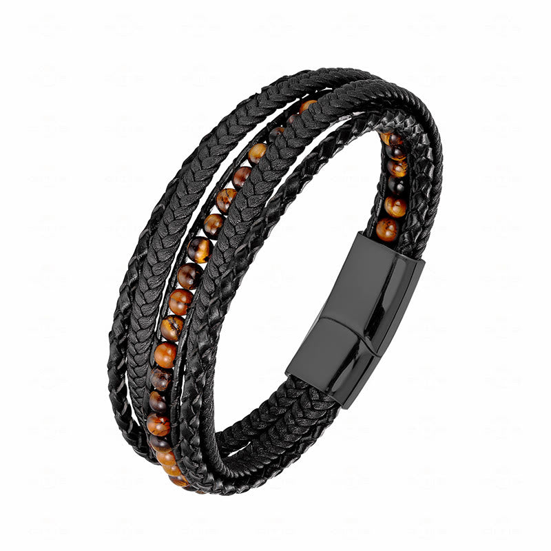 Bransoletka wzmacniająca z koralików skórzanych, Buddha Stones, hematytu, indyjskiego agatu i tygrysiego oka z amazonitem - Czarna klamra Tiger Eye - 18-22 cm - image 20
