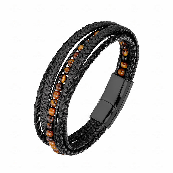 Bransoletka wzmacniająca z koralików skórzanych, Buddha Stones, hematytu, indyjskiego agatu i tygrysiego oka z amazonitem - Czarna klamra Tiger Eye - 18-22 cm - image 20