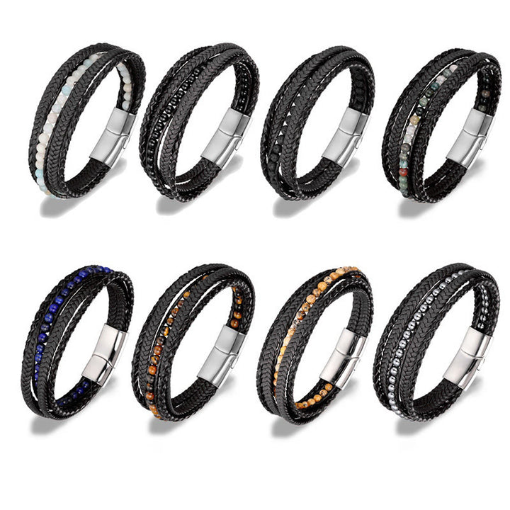 Bransoletka wzmacniająca z koralików skórzanych, Buddha Stones, hematytu, indyjskiego agatu i tygrysiego oka z amazonitem - image 26