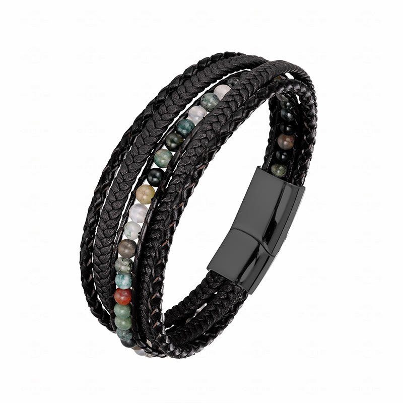 Bransoletka wzmacniająca z koralików skórzanych, Buddha Stones, hematytu, indyjskiego agatu i tygrysiego oka z amazonitem - Klamra z czarnego agatu indyjskiego - 19-21 cm - image 22