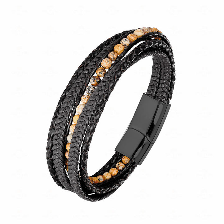 Bransoletka wzmacniająca z koralików skórzanych, Buddha Stones, hematytu, indyjskiego agatu i tygrysiego oka z amazonitem - Klamra z czarnego jaspisu obrazkowego - 19-21 cm - image 19