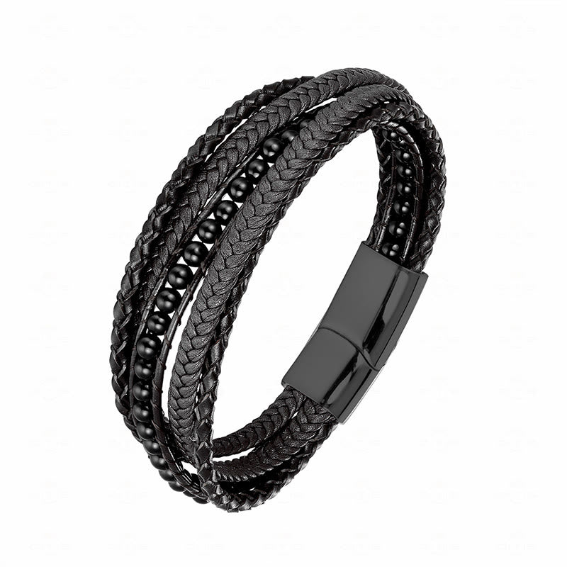 Bransoletka wzmacniająca z koralików skórzanych, Buddha Stones, hematytu, indyjskiego agatu i tygrysiego oka z amazonitem - Czarna klamra z czarnego onyksu - 19-21 cm - image 24