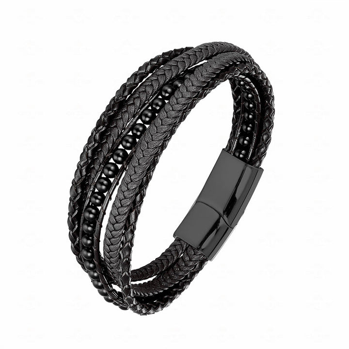 Bransoletka wzmacniająca z koralików skórzanych, Buddha Stones, hematytu, indyjskiego agatu i tygrysiego oka z amazonitem - Czarna klamra z czarnego onyksu - 19-21 cm - image 24