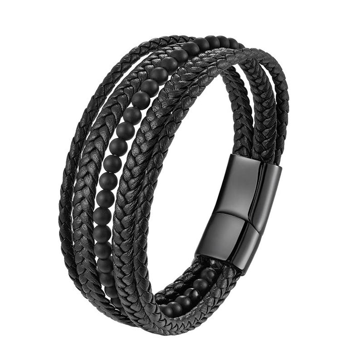 Bransoletka wielowarstwowa pleciona z matowego, matowego, czarnego onyksu z kamieni Buddha Stones z motywem Fortune - image 2