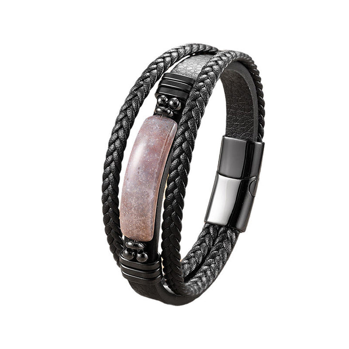 Buddha Stones Hematyt Lazuryt Lapis Lazuli Czarny brokat Kamień Różowy Kryształ Bransoletka ze Wzmocnionej Skóry Tytanowej Stali - image 25