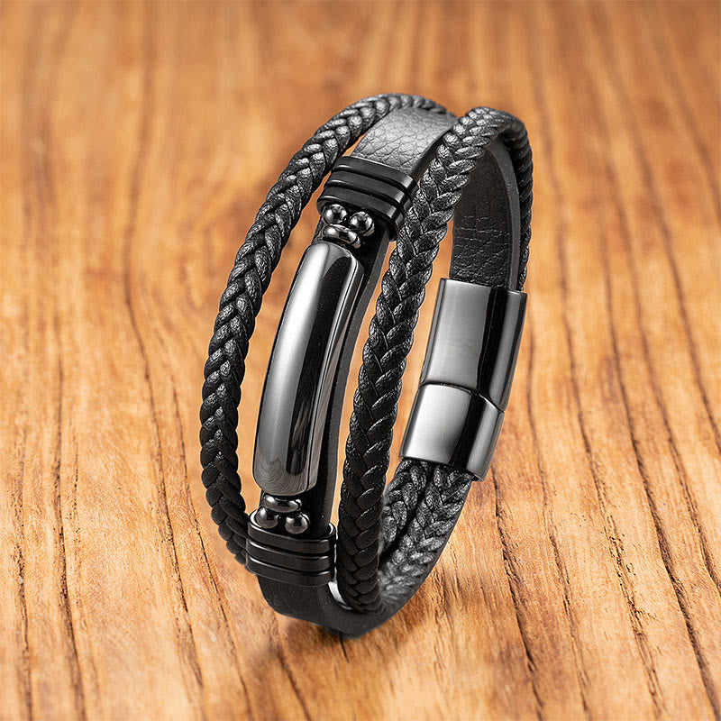 Buddha Stones Hematyt Lazuryt Lapis Lazuli Czarny brokat Kamień Różowy Kryształ Bransoletka ze Wzmocnionej Skóry Tytanowej Stali - Krwawień - 18-22 cm - image 0