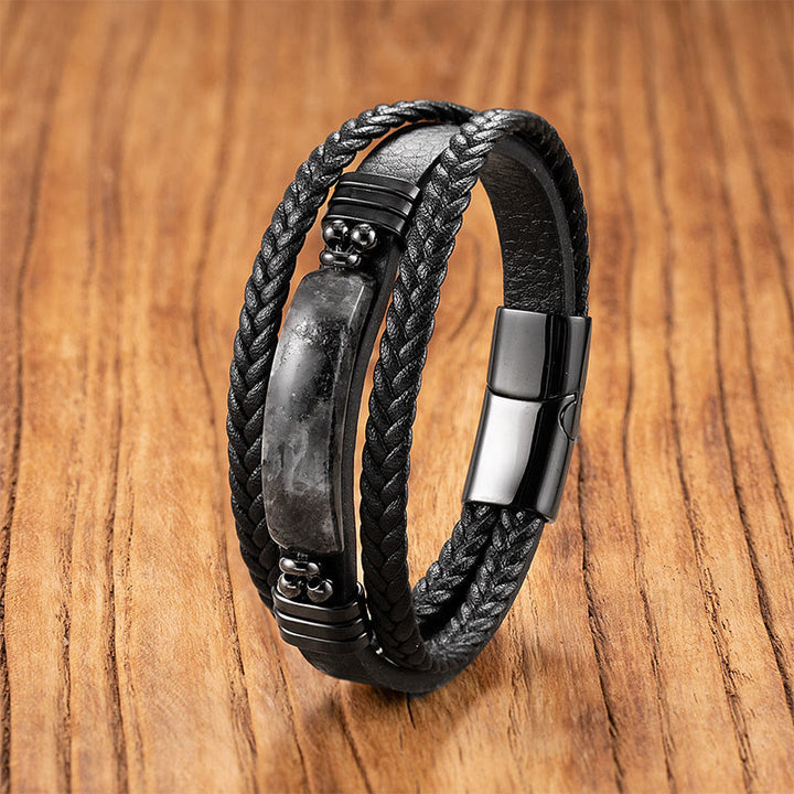 Buddha Stones Hematyt Lazuryt Lapis Lazuli Czarny brokat Kamień Różowy Kryształ Bransoletka ze Wzmocnionej Skóry Tytanowej Stali - Czarny kamień brokatowy - 18-22 cm - image 5