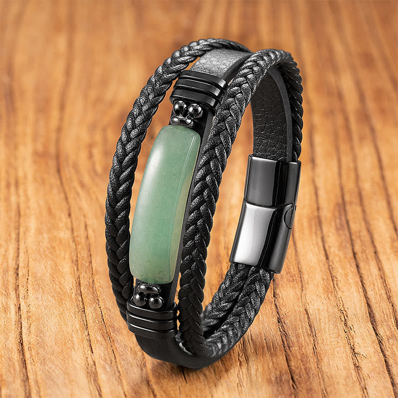 Buddha Stones Hematyt Lazuryt Lapis Lazuli Czarny brokat Kamień Różowy Kryształ Bransoletka ze Wzmocnionej Skóry Tytanowej Stali - Zielony awenturyn - 18-22 cm - image 16