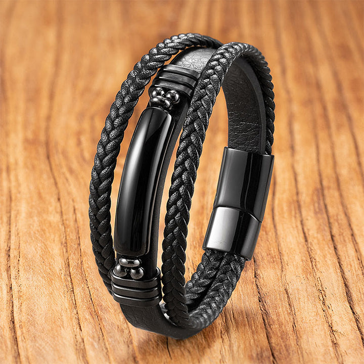 Buddha Stones Hematyt Lazuryt Lapis Lazuli Czarny brokat Kamień Różowy Kryształ Bransoletka ze Wzmocnionej Skóry Tytanowej Stali - Czarny onyks - 18-22 cm - image 14