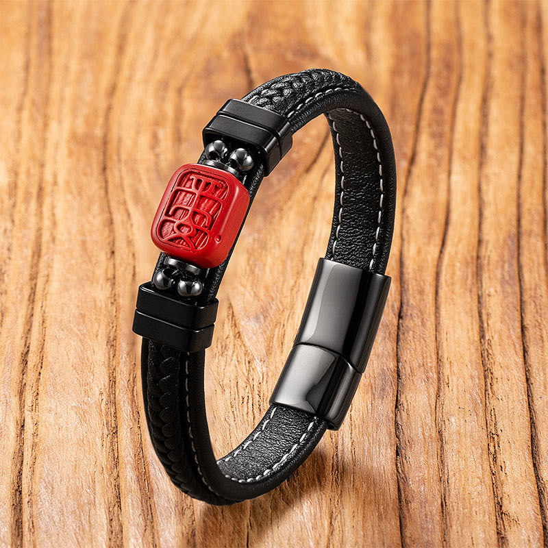 Buddha Stones, symbol Buddy z cynobrowym motywem, ryba Koi, smok, postać Fu, Pi Xiu, skórzana bransoletka z błogosławieństwem - Bezpieczna postać - 18-22 cm - image 9