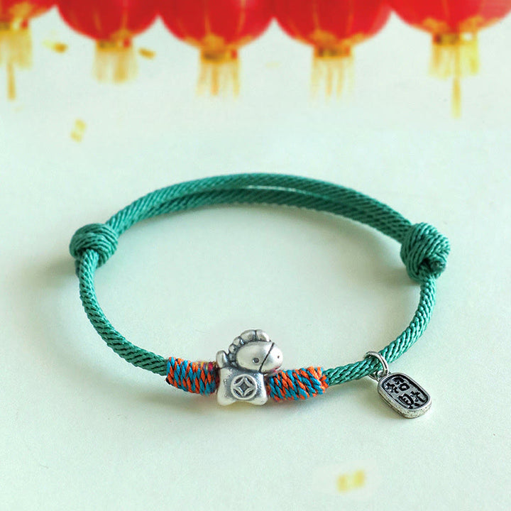 Bransoletka z Buddha Stones ze srebra próby 999, Rok Konia, Charakter Fu, Przyciąganie Szczęścia, Sznurek, Sznurek - Zielona lina (obwód nadgarstka: 14-19 cm) - image 18