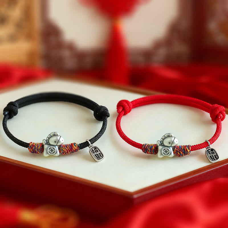 Bransoletka z Buddha Stones ze srebra próby 999, Rok Konia, Charakter Fu, Przyciąganie Szczęścia, Sznurek, Sznurek - image 16