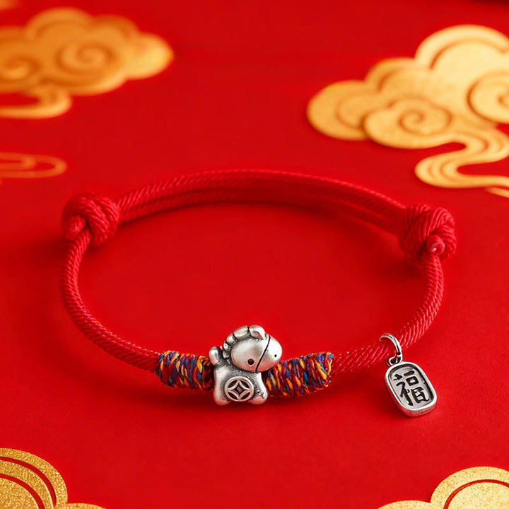 Bransoletka z Buddha Stones ze srebra próby 999, Rok Konia, Charakter Fu, Przyciąganie Szczęścia, Sznurek, Sznurek - image 10