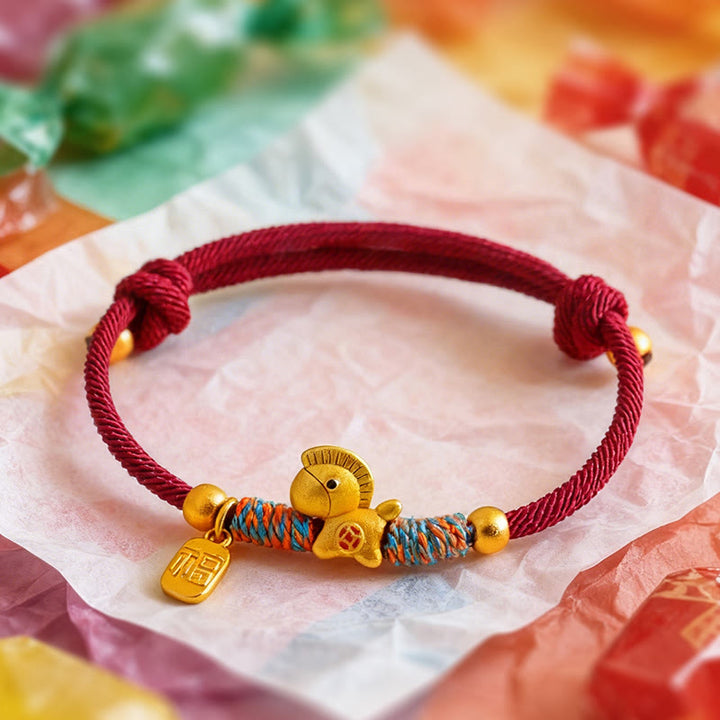 Bransoletka z Buddha Stones ze srebra próby 999, Rok Konia, postać Fu, kolorowa, sznurkowa, na szczęście - image 3