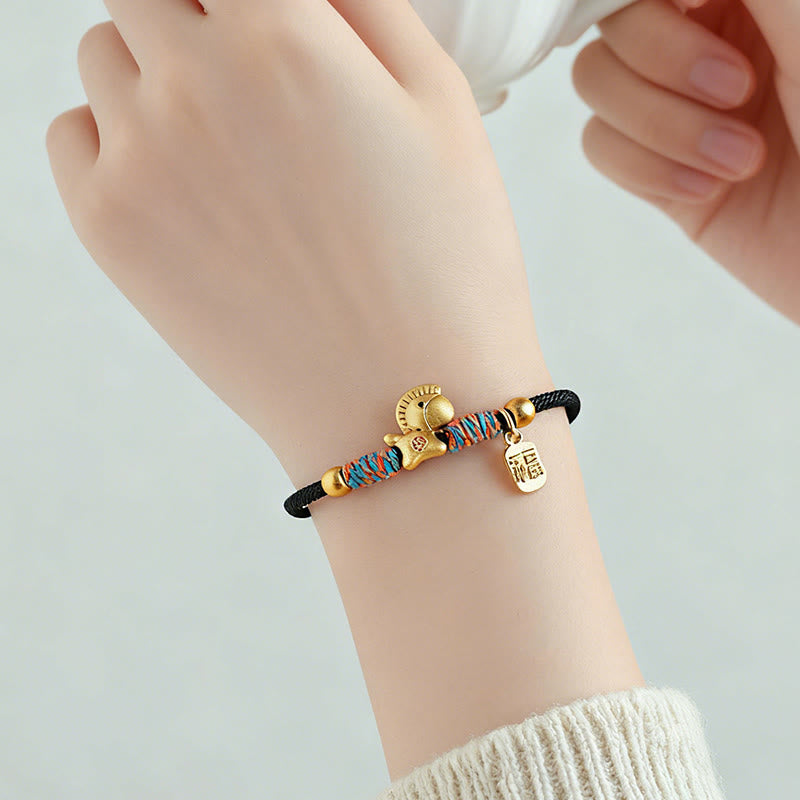 Bransoletka z Buddha Stones ze srebra próby 999, Rok Konia, postać Fu, kolorowa, sznurkowa, na szczęście - image 13