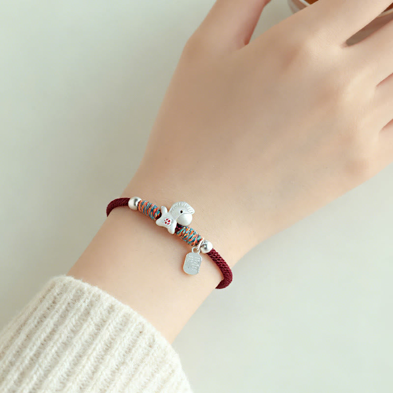 Bransoletka z Buddha Stones ze srebra próby 999, Rok Konia, postać Fu, kolorowa, sznurkowa, na szczęście - image 18